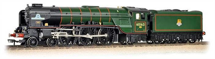 A truly superb model of 60163 Tornado, a completely new locomotive to the design by LNER chief engineer A H Peppercorn of the old Class A1 Pacific (4-6-2) design, none of which class was preserved. The model accurately reflects the details of Tornado as completed, including the tender which has been built for service on the modern railway.Suggested display case.Era 9. DCC Ready 8 pin decoder required for DCC operation.