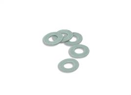 Spacing washers used to create clearance needed for moving parts (eg couplers) and setting ride height on bogie vehicles.3.175mm (1/8" ) Diameter Hole (Pack of 50)
