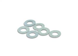 Spacing washers used to create clearance needed for moving parts (eg couplers) and setting ride height on bogie vehicles.1.575mm (1/16") Diameter Hole (Pack of 50)