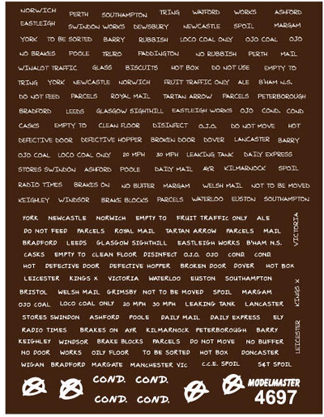 Modelmaster Decals OO 4697 Chalk Written Graffiti, Destinations and Instructions