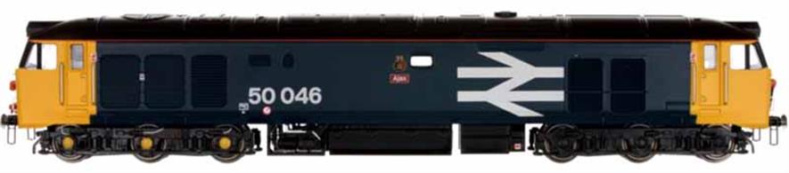 A highly detailed model of the BR class 50 locomotives featuring a die-cast chassis, detailed body with etched grilles and separately fitted handrails. Drive is supplied by a centrally mounted 5 pole motor and flywheel mechanism driving all six axles. Fitted with directional lighting and etched plates for named locomotives.Model finished as the refurbished 50046 Ajax in large logo blue livery.DCC Ready. Next 18 decoder required for DCC operation.Expected March 2022