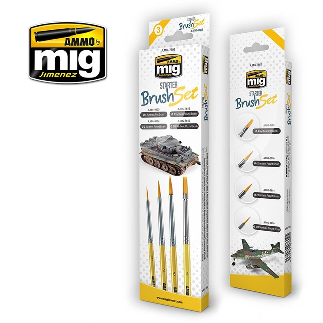 Ammo of Mig Jimenez  MIG-7602 Starter Brush Set Pack of 4 Paint Brushes