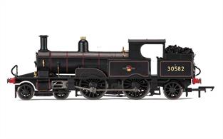 Hornby R3334 OO Gauge BR 30582 Adams Radial 4-4-2T BR Late CrestBritish Railways ex-LSWR/SR Adams Radial 4-4-2 Tank Engine BR Black Late Crest This model is painted in the later British Railways black livery with lion holding wheel crest.DCC Ready 8-pin decoder required for DCC operation.