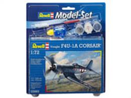 Revell F-4U-1A Corsair Model set 63983Length 148mm Number of Parts 63 Wingspan 173mmComes with glue and paints to assemble and complete the model.