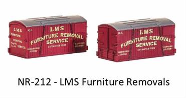 Pack of 2 LMS furniture removals containers.Furniture removal services were one of many offered by the railways of Britain. The transport of goods and materials by rail was common practice and to become more efficient the railway companies developed a method of containerisation using these types of container.