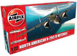 Airfix A06015 1/72nd North American B-25C/D Mitchell Medium Bomber Kit Number of Parts 166  Length 224mm  Wingspan 286mm