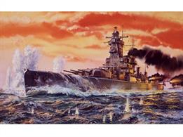Detailed 1:600 scale plastic model kit of the German WW2 Kriegsmarine Deutschland class Panzerschiff cruiser Admiral Graf Spee.A large cruiser armed with six 28cm/11in naval guns in two turrets the 16,0000ton Admiral Graf Spee was larger and more powerfully armed than a heavy cruiser (10,000tons with 8inch guns) and at 28.5 knots fast enough to disengage if confronted by more heavily armed battleships. Admiral Graf Spee operated as a commerce raider in the South Atlantic and Indian oceans following the outbreak of war between German and the British empire, her out-fight or out-run combination gaining her soubriquet 'pocket battleship' from the Royal Navy cruiser forces sent to hunt her.This Airfix plastic kit comprises 124 parts, building a model 310mm length and 36mm width.