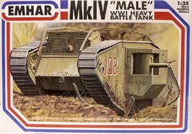 Emhar EM4001 1/35 Scale British WW1 MKIV Male TankOver 70 parts are included in the kit together with decals for 4 variants. Comprehensive instructions are included.Glue and paints are required to assemble and complete the model (not included)