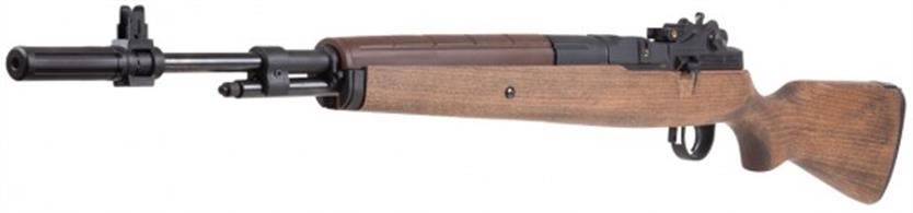 Also available as a .177Keeping accuracy in mind, the M1A Underlever Air Rifle features a real wood stock, rifled steel barrel, and windage/elevation adjustable rear peep sights. Threaded holes on the left side of the action allow shooters to attach traditional M1A / M14 mounts to accept optics. Hidden on the underside of the stock is an extendable cocking lever that makes the 35 lb charge a breeze. Extendable Underlever for added leverage while cocking Sliding breech cover exposes loading port during cocking cycle Fixed Front Sight Windage and Elevation Adjustable Rear Sight Ambidextrous Hardwood Stock Recoil pad with rubber insert Anti-bear-trap safety mechanism Faux bolt handle