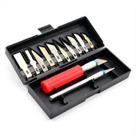 12 interchangeable blades supplied with 2 handles. Ideal for any hobby craft work.