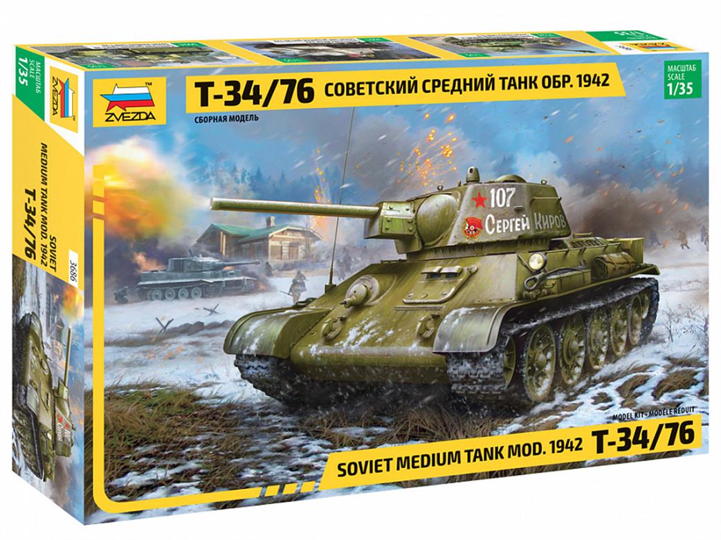Zvezda 1/35 3686 Russian T-34/76 1942 Mod Tank Kit