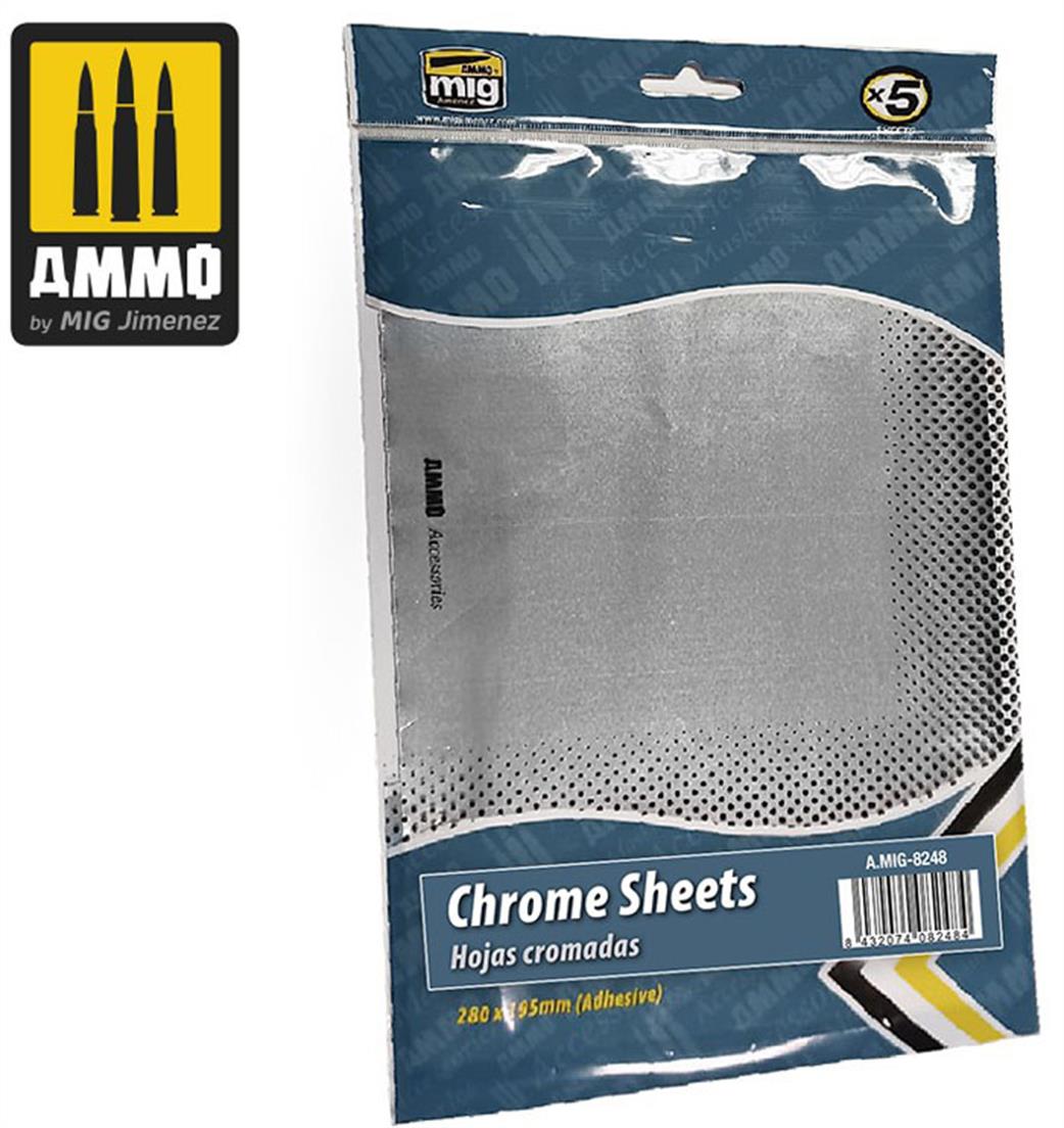 Ammo of Mig Jimenez  A.MIG-8248 Chrome Foil Sheets Self Adhesive Pack Of 5