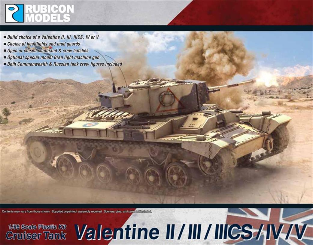 Rubicon Models 1/56 28mm 280097 British Valentine Mark II / III / IIICS / IV / V Cruiser Tank Plastic Model Kit