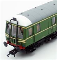 A highly detailed model of the Gloucester built class 122 single car diesel multiple unit train. These self-contained trains replaced steam traction on many lightly used branch lines in the West of England. This model recreates the as-built condition in green livery with the stylish speed whisker markings and original exhaust system.Expected quarter 4 2018