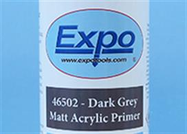 Primer Dark Grey Matt Spray 400ml 46502Matt dark grey acrylic primer paint designed for use on plastic, card, wood, molded acrylic, paper and metal surfaces.A dark grey primer can be useful to create an overall dark shaded base for Matt or dull finished paint schemes, particularly using dark finish colours.