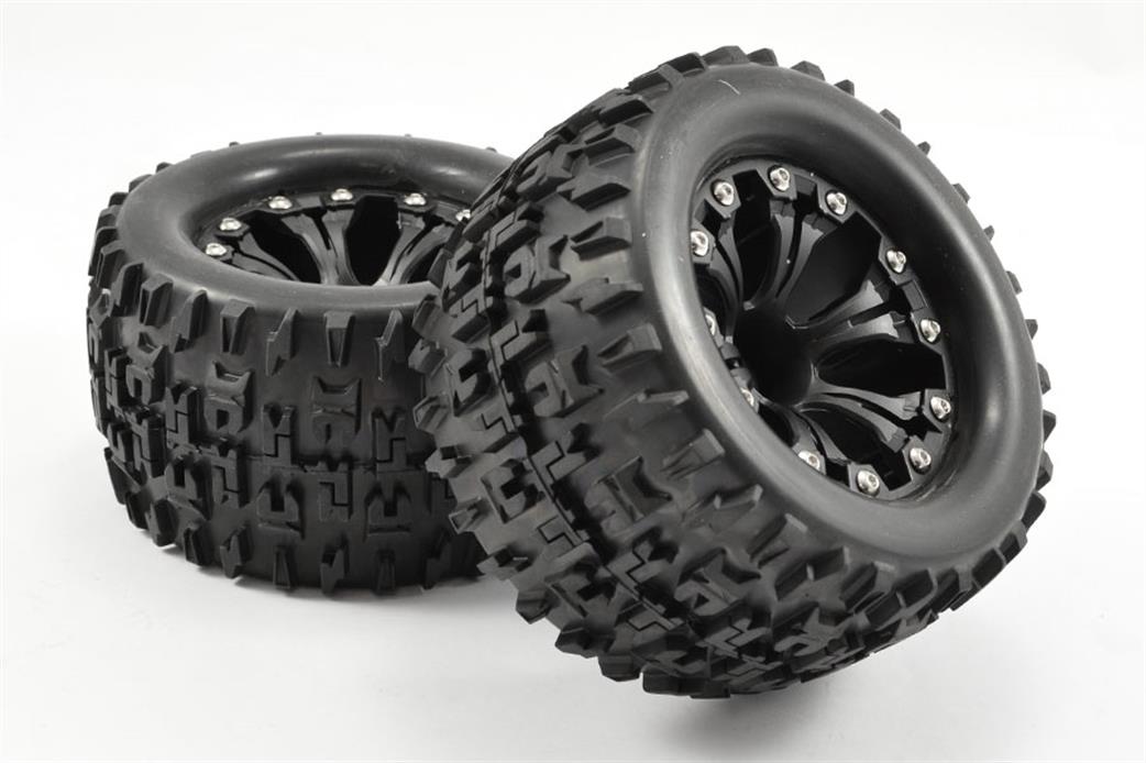 Fastrax  FAST1212B Jigsaw MT Tyres/Wheels Black Multi Spoke. Carnage/Bugsta etc.