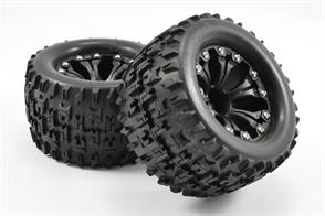 FASTRAX 1:10 MT JIGSAW MOUNTED 6-SPOKE BLACK 1/2 OFFSET (PR) Suitable for most 1:10 Monster trucks with 12mm Hex fit and 5mm axle. Sold in pairs.
