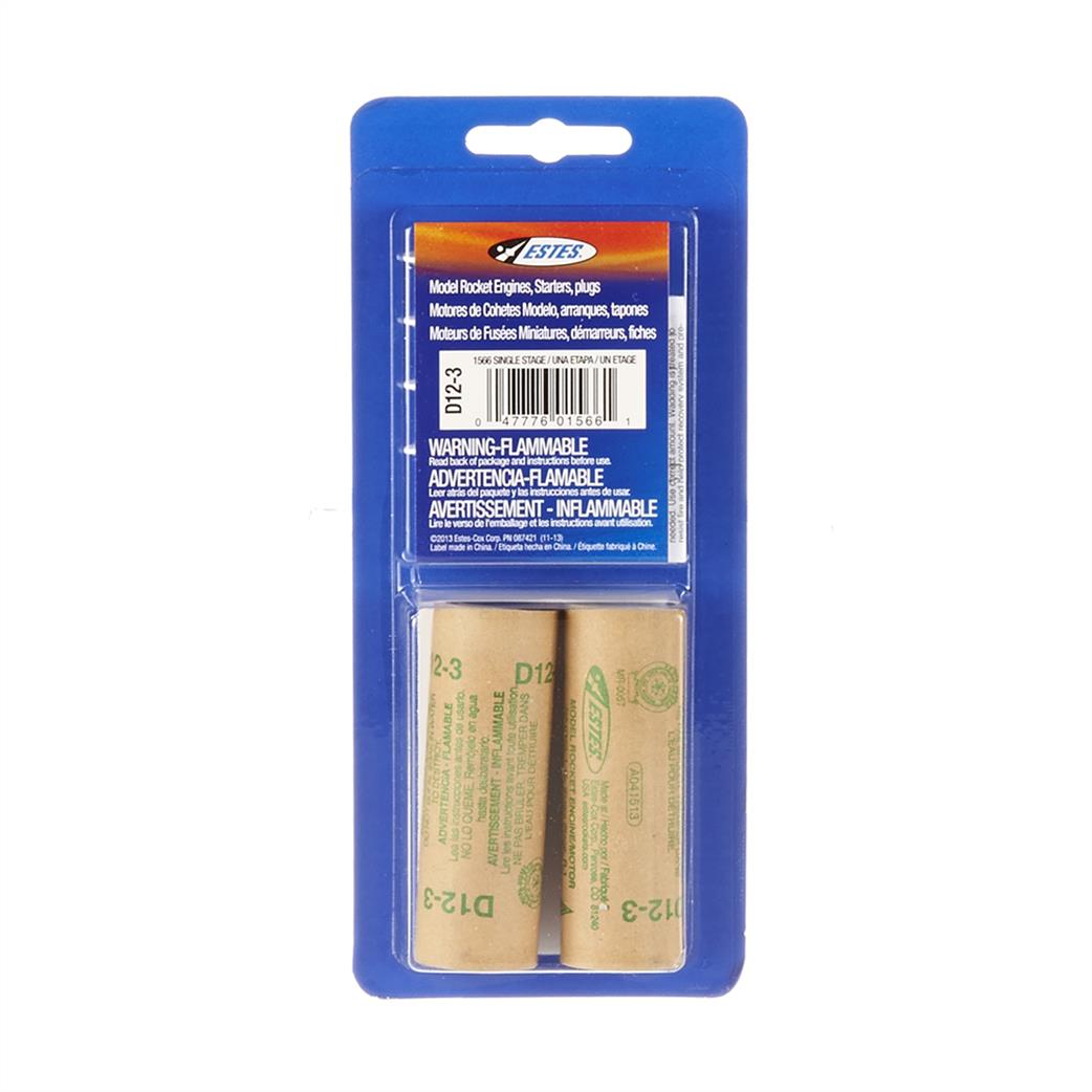 Estes  ES1566 D12-3 Rocket Motors Pack of 2