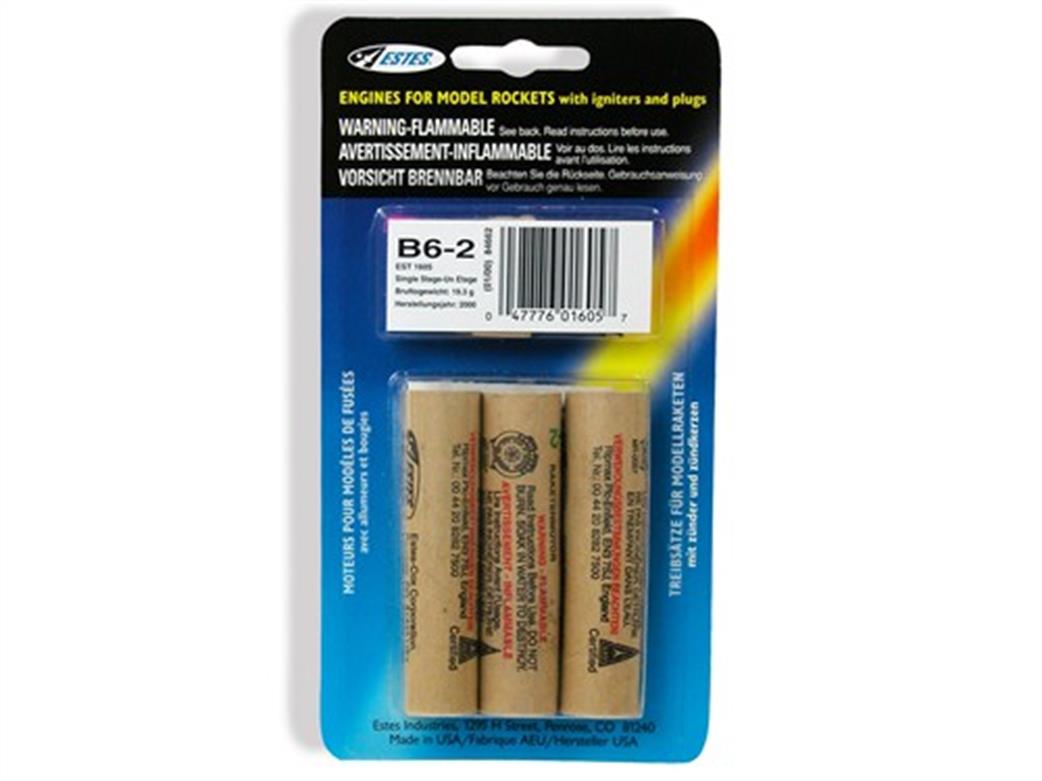 Estes  ES1605 B6-2 Rocket Motors Pack of 3