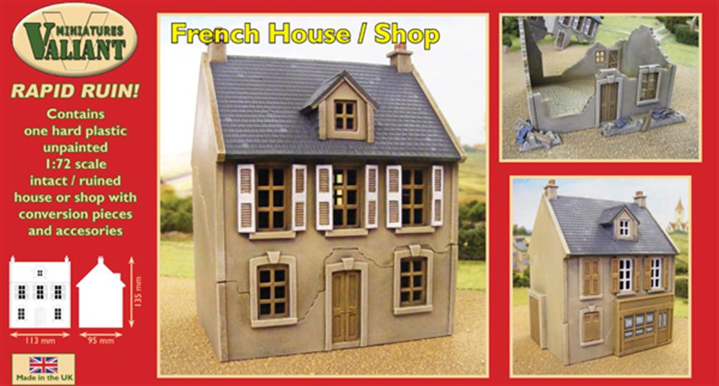 Valiant Miniatures 1/72 RR001 French House or shop Ruined or Intact Kit