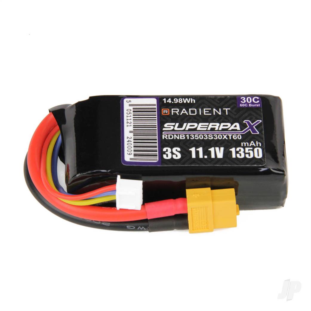 Radient RDNB13503S30XT60 11.1v 1300mah 3S 30C Lipo Battery With XT60