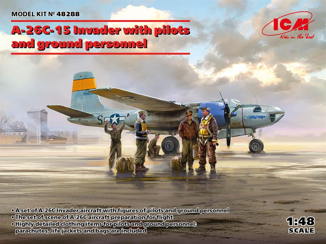 ICM 1/48 48288 A-26C 15 Invader With Pilot And Groundcrew Figures Plastic Kit