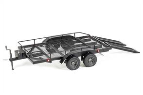 Please note: Assembly required. DUAL AXLE TRUCK CAR TRAILER W/RAMPS &amp; LEDS SPECIFICATIONS Bed length: 450mm Bed width: 260mm Ramp length: 210mm