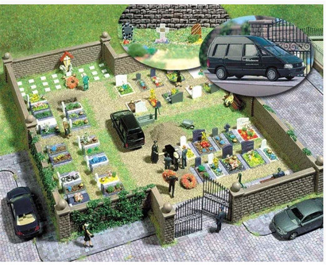 Busch OO 6049 Cemetery Kit With Funeral Car