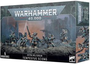 This box contains everything you need to make a 5 man Militarum Tempestus Scions squad armed with hot-shot lasguns.This kit can also be assembled as a Tempestus Scions Command Squad.It is supplied unpainted and requires assembly.
