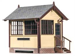 This kit makes a very useful ground level signal cabin, as found at many small stations as signal boxes, to shelter level crossing frames and in busy yards where ground frames were continuously manned.This small size signal box is ideal for use on small O gauge layouts. If a taller box is desirable the kit can be constructed onto a platform to increase the apparent height, or the wooden cabin 'top' can be fitted to a taller base structure built from plasticard.