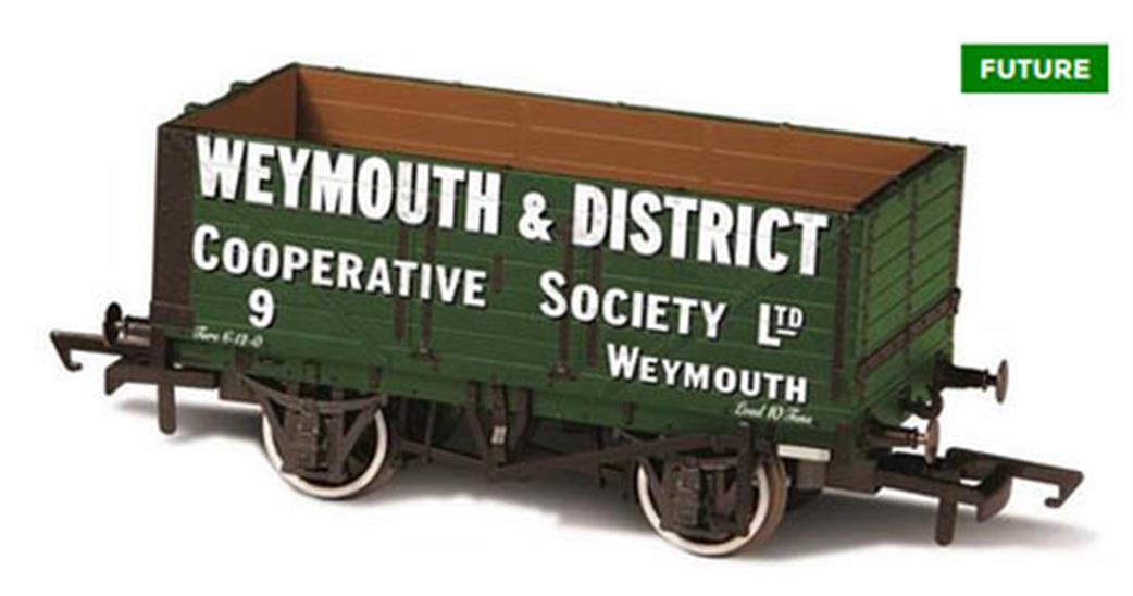 Oxford Rail OO OR76MW7004B Weymouth & District Cooperative Society 7 Plank Open Coal Wagon No.9