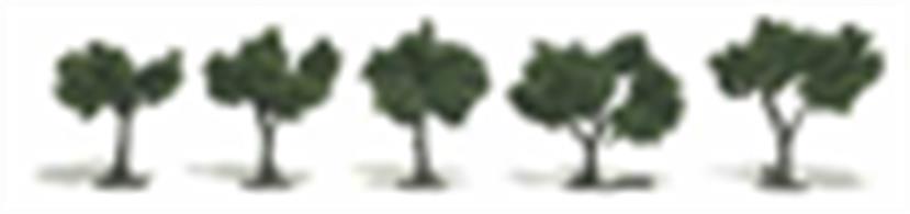 Pack of five ready made tress between 3cmÂ&nbsp;and 5cm (1Â¼-2in) height.Approx. scale sizes :Â&nbsp;N 15-25ft. OO/HO 8-15ft. O 5-8ft.