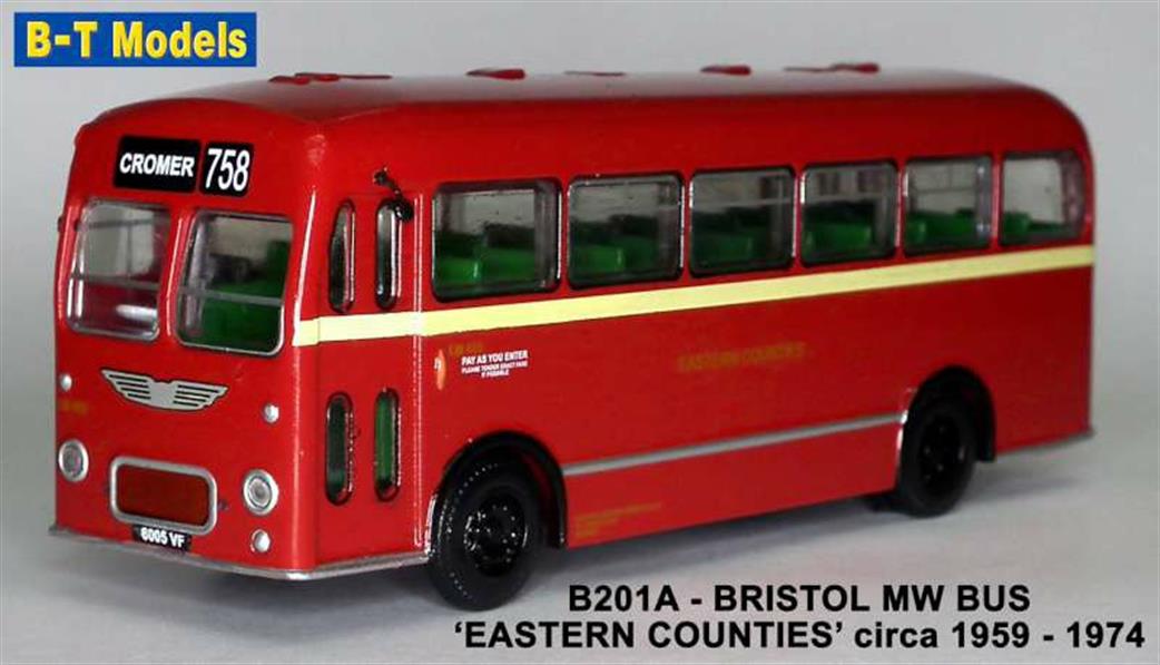 Base Toys 1/76 B201A Bristol MW Eastern Counties Circa 1959 - 1974 Bus Model