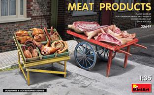 Box Contains Models of Small Cart, Pallet Display Stand, Wooden Boxes and Meat Products