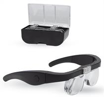 Sturdy magnifier glasses with LED spotlight, ideal for professional restoration, electronics &amp; engineering work. Comfortable spectacle frame with non-slip arms &amp; strong interchangeable single lens magnifiers from 1.5x - 5.0x.