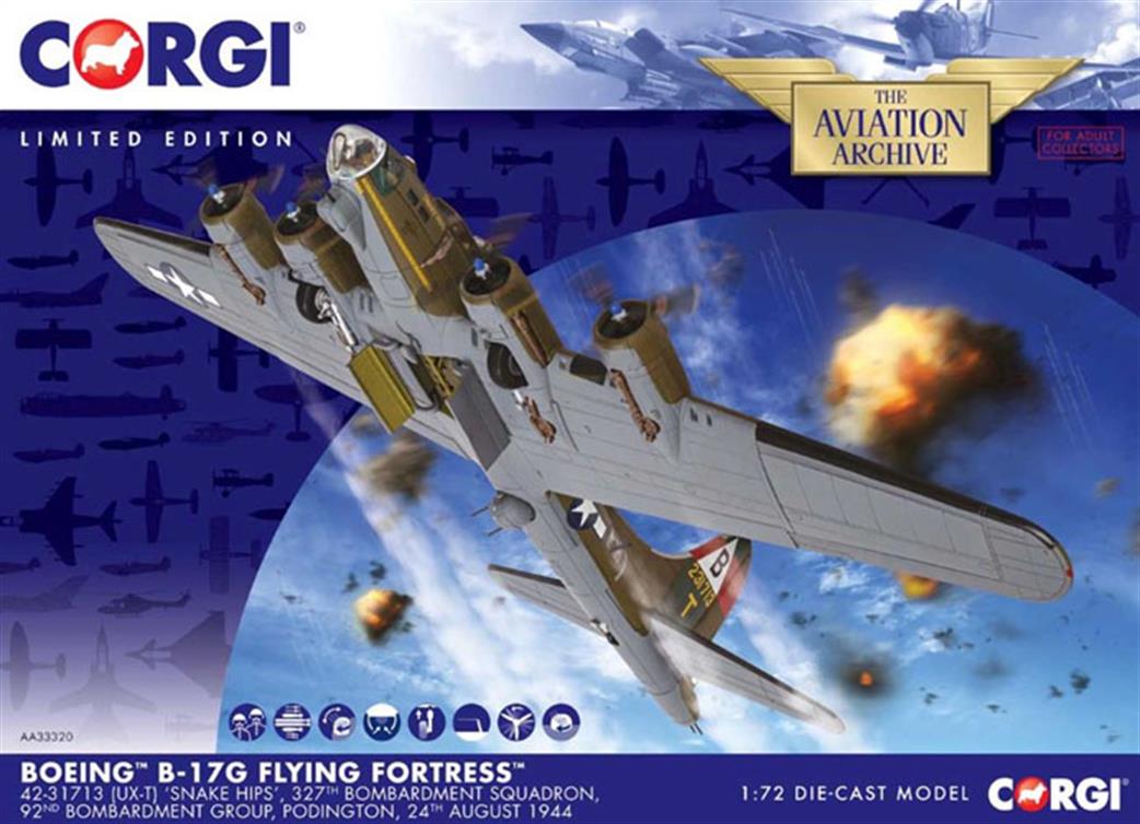 Corgi 1/72 AA33320 USAF Boeing B-17G Snake Hips 327th BS 92BG Podington