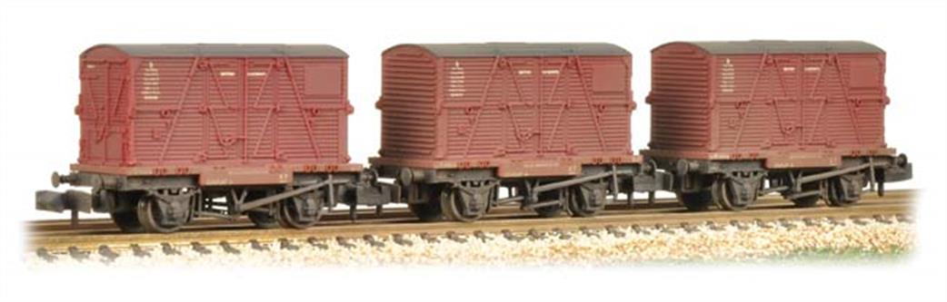 Graham Farish N 377-336A Triple Pack BR Conflat Wagons BR Bauxite BD Container Weathered