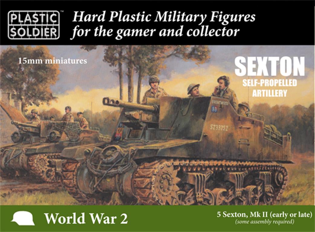 Plastic Soldier 15mm WW2V15035 Sexton SPG British Army WW2 Plastic Kit Box Of 5