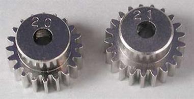 TamiyaRadio Controlled kitï¿½cars can be modified to suit different race tracks. The more teeth on the pinion gear the higher the top speed, the less teeth, the higher the accelleration. This pack contains one each of the 20T &amp;ï¿½ 21T Pinion Gear
