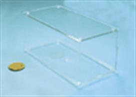 Clear display case with internal dimensions 143mm long x 69mm deep x 60mm high