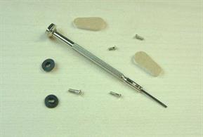 739-20 Spectacle Repair Set.Contents: 1 xScrewdriver,2 Nose pads, 4screws and 2hinge tighteners