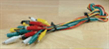 Set of ten test leads with insulated miniature crocodile clips at each end, Each lead is 50cm long and rated at 0.5 amp.