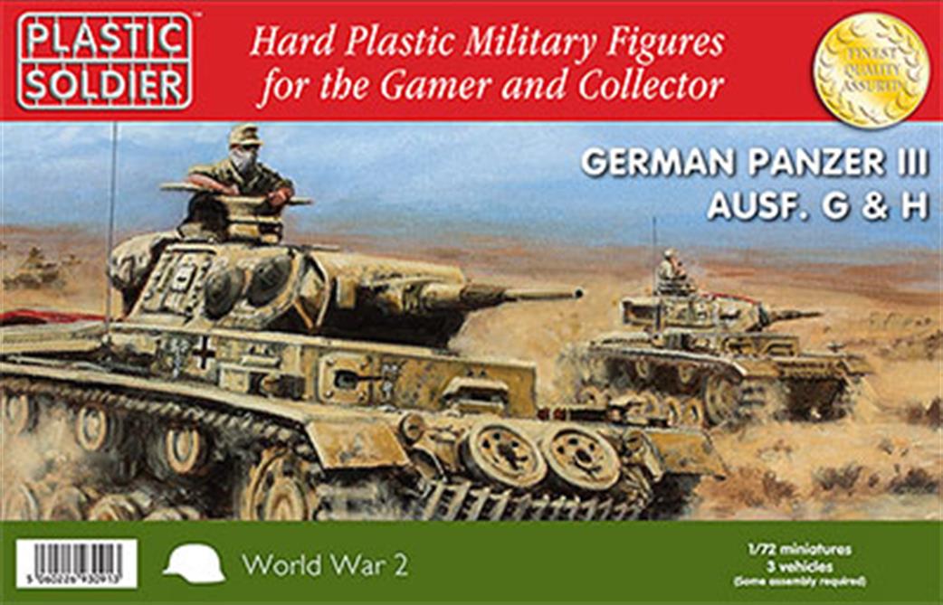Plastic Soldier 1/72 WW2V20010 Panzer 111 Ausg G/H Fast Assembly Tank Kits 3 Per Box