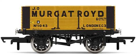 Model of a 6 plank open wagon in the yellow livery of J O Murgatroyd.