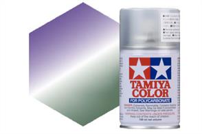 Tamiya PS46 Purple/Green Polycarbonate Spray 100ml PS-46These iridescent paints, change shades of colour depending on the viewing angle and when used on R/C car bodies, they can create a brilliant effect which will make your R/C car stand out from the rest.A layer of PS-5 Black should be applied after iridescent paint has been applied for an improved visual effect.