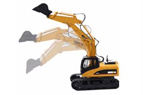 The HuiNa 15-Channel 2.4G Excavator is a 1/14 scale model of a real excavator that works just like the real thing. The bucket, cab and wheel hubs are all made of hard metal alloy for durability, while the rubber tread resist slip and wear, making it possible to climb effortlessly. 