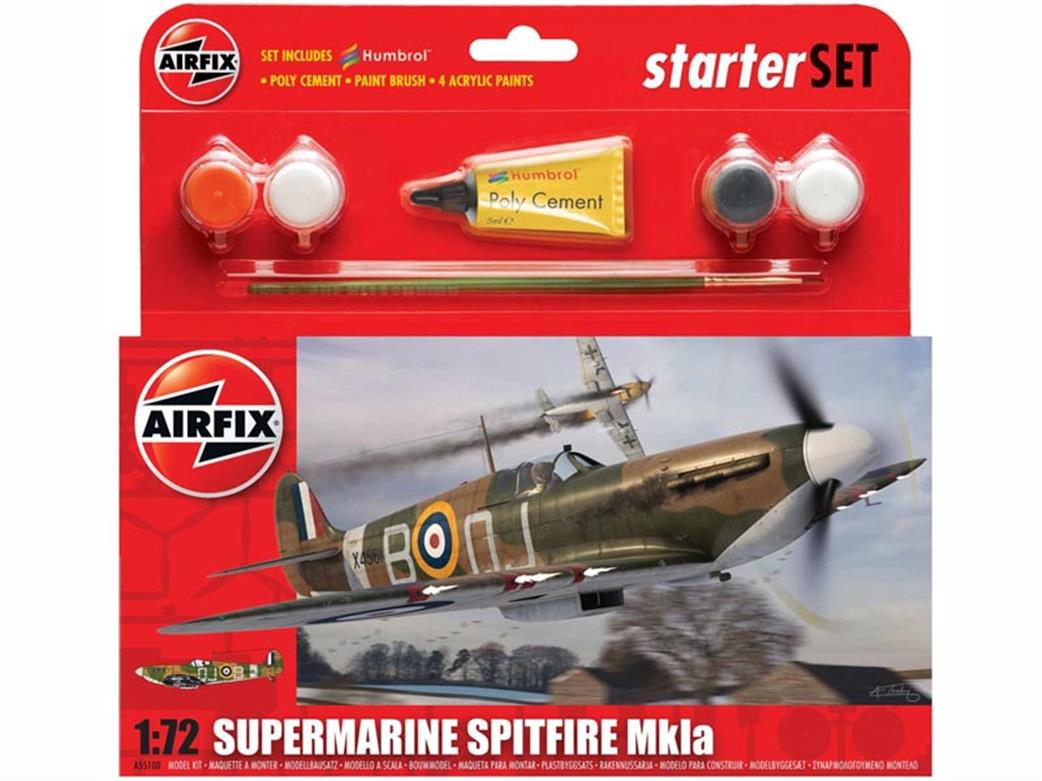Airfix 1/72 A55100 Supermarine Spitfire Starter Set with Paint & Glue