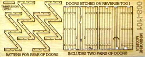 Laser cut and etched wooden barn type doors, complete with optional bracing sets. Two pairs of doors per etch.