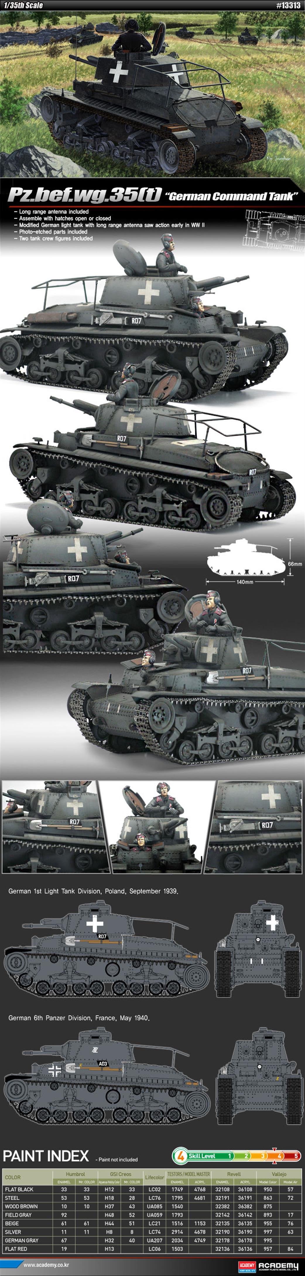 Academy 1/35 13313 German PzBfwg 35t Command Tank Kit