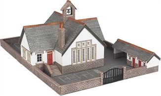 Metcafle Models N Gauge PN153 Village School card construction kitThis beautiful building is perfect for many uses, including school, library or village hall. Comes with a playground, walls and outbuilding.Main Building footprint 102 x 82mm (4 x 3.25in) 85mm (3.33in) height.Outbuilding 74 x 19mm (3 x 3/4in). Playground area 200 x 140mm (7.85 x 5.5in)Playground area can be adjusted to suit.Card buildings are very easy to alter and adapt to suit available spaces allowing structures to be built at angles to suit corner locations or as part-depth 'half relief' buildings to fit along backscenes.